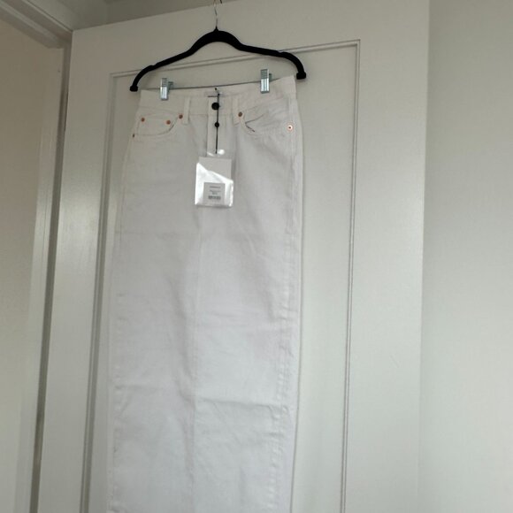 NWT Wardrobe NYC Denim Column Maxi Skirt White Sz 27 Back Center Slit - Picture 6 of 12